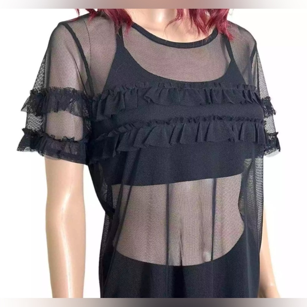 Hot Topic Womens Fishnet Top Black Mesh Short Sleeve Loose Fit Goth Small